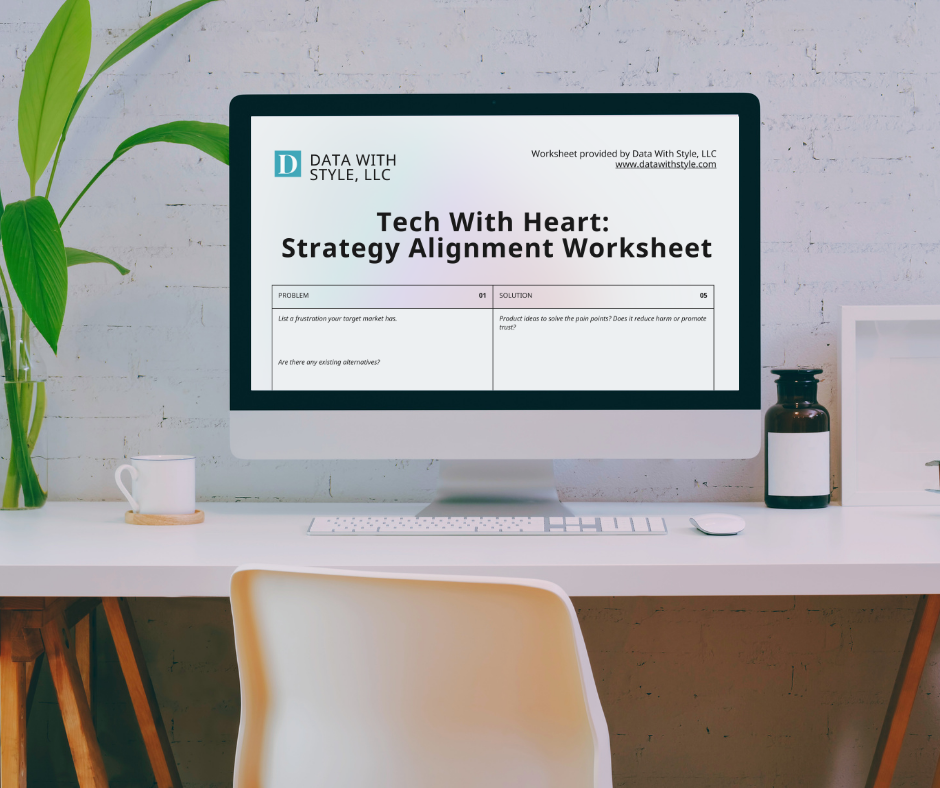 Data With Style Digital Downloads - Freebie - Tech With Heart Strategy Alignment Worksheet Data With Style product mockup for Tech With Heart worksheet