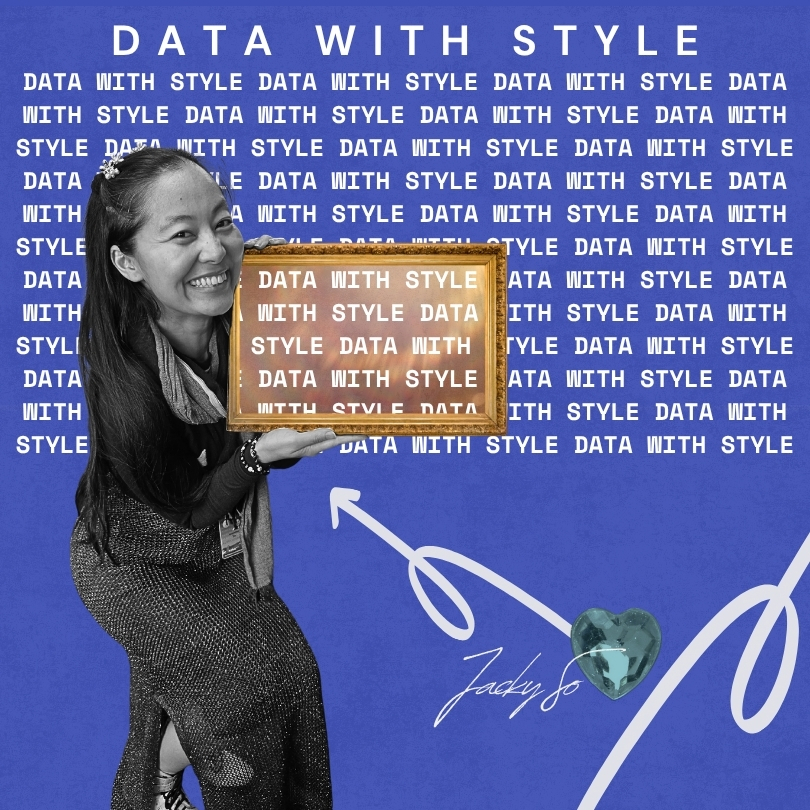 Data With Style repeating font with Jacky So Image of Jacky So with creative background and repeating Data With Style in an awards frame